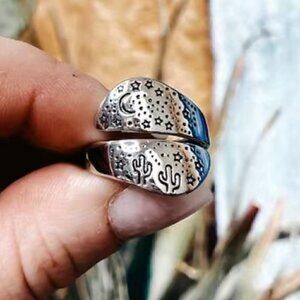 Boho Desert Cactus Moon Stars Spoon Ring #770
